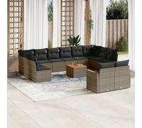 sephironlbb Salon de jardin avec coussins 13 pcs gris résine tressée mobilier terrasse canapé fauteuil table chaise banquette module ensemble patio balcon véranda cour détente repas apéritif réception