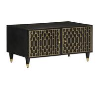sephironlbb Table Basse Bois de manguier Massif 80x50x40 cm avec Rangement et Porte sculptée pour Salon séjour Bureau, Meuble d'appoint Robuste avec Pieds en Fer
