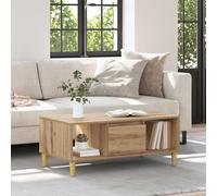 sephironlbb Table Basse chêne Artisanal 90 x 50 x 26,5 cm Bois d'ingénierie avec tiroir et étagères, Meuble Salon Rangement Pratique pour canapé, apéritif, décoration séjour