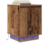 sephironlbb Table de Chevet en Bois d'ingénierie Vieux Bois 38x34x50 cm avec lumières LED réglables, Grand Rangement, Niche et Porte pour Chambre, Salon, dortoir, Bureau Compact et Organiseur