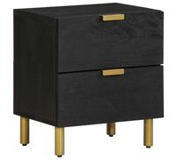 sephironlbb Table de Chevet Noir en Bois de manguier Massif 40x33x46 cm avec 2 tiroirs et Porte, Meuble de Rangement Compact pour Chambre, Salon, entrée, Organiseur Pratique et Stable
