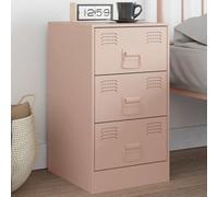 sephironlbb Table de Chevet Rose en Acier laminé à Froid 34,5x39x62 cm avec 3 tiroirs et poignées métal, Meuble de Rangement Compact pour Chambre, Salon, entrée, Organiseur