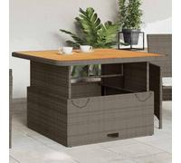 sephironlbb Table de Jardin en résine tressée Gris avec Plateau en Acacia réglable pour terrasse Balcon Patio Repas Convivial et Pique Nique, mobilier extérieur Robuste et Extensible