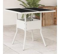 sephironlbb Table de Jardin en Verre Blanc 80x80x75cm résine tressée Robuste pour terrasse extérieur Balcon Patio Repas Convivial avec Cadre en Acier Enduit de Poudre