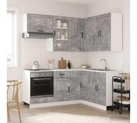 sephironlbb Unité de Cuisine Lucca 8 pcs Gris béton en Bois d'ingénierie avec Pieds réglables Armoire Rangement Cuisine Buffet vaisselier tiroir Placard Colonne pour et Organisation