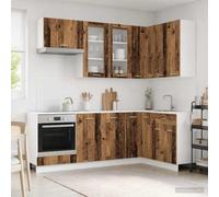sephironlbb Unité de Cuisine Lyon 8 pcs Bois Ancien en Bois d'ingénierie Meuble Armoire Rangement avec tiroir Porte étagère pour Organiser Vaisselle ustensile et casseroles dans Salon buanderie