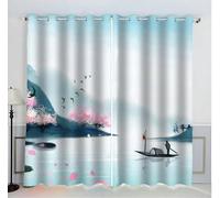 Sepustas Paysage De Peinture à L'encre Rideau Thermique Isolant Anti Froid 2 Pièces Rideaux Art du Paysage Rideau Occultant 3D Impression Moderne Salon Chambre Rideaux Acoustiques （183x214 cm）