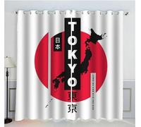 Sepustas Rideau Occultant Japon Rideaux Chambre Salon Moderne 3D Tokyo Blanc Rouge Rideau Isolant Thermique Anti Froid Polyester Anti Bruit Grande Largeur Rideau (280x250 cm)