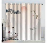 Sepustas Rideau Occultant Paysage Japonais Rideaux Chambre Salon Moderne 3D Paysage Songhe Couleur Crème Rideau Isolant Thermique Anti Froid Polyester Anti Bruit Grande Largeur Rideau (280x250 cm)