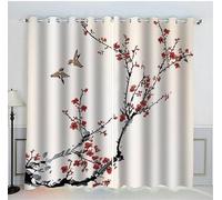 Sepustas Rideau Occultant Sakura Japon Rideaux Chambre Salon Moderne 3D Style Japonais Rideau Isolant Thermique Anti Froid Polyester Anti Bruit Grande Largeur Rideau (280x250 cm)