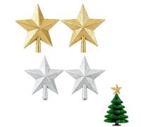 SEPWGUMD 4 Étoile Sapin de Noël 10 cm, Cimier Arbre Topper Or et Argent, Décoration de Table pour Pâques et Carnaval, Ornement Scintillant et Lumineux, Cadeau de Fête