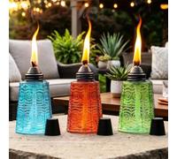 Seraphic Lot de 3 torches de table à la citronnelle pour terrasse extérieure, 473,6 g, bougies décoratives à la citronnelle pour terrasse, jardin, fêtes, bleu/ambre/vert