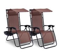 Serene Life Lot de 2 Chaises Longues Réglable - Chaises Pliantes pour Extérieur avec Porte-Gobelets et Oreillers Amovibles - Patio, Jardin, Plage -Marron