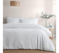 Serene Lindly Housse de Couette en Seersucker Blanc - Lit Simple 140 x 200 cm - Texture Douce au Toucher - Motif à Rayures de Chemin de Fer - Effet plissé - Blanc - Tissu Facile d'entretien