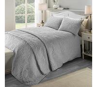 Serene Luana Collection Luana Housse de Couette en Relief Motif Feuilles argentées pour lit Simple 140 x 200 cm Toucher Doux