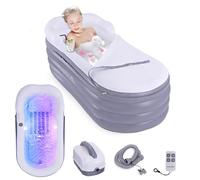 SereneLife Baignoire de Spa avec Tapis de Massage à Bulles, Baignoire Gonflable avec Coussin, Porte-Gobelet, Télécommande pour Éclairage LED, Dossier et Accoudoirs, Convient jusqu'à 86 kg