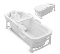 SereneLife Baignoire Pliable Adulte 152 cm, Baignoire Spa Portable avec Couvercle, LED, Douche Rechargeable, Coussin, Rouleaux de Massage et Vidange, jusqu'à 200 kg