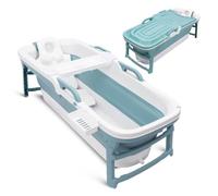 SereneLife Baignoire Pliable Adulte 152 cm, Baignoire Spa Portable avec Couvercle, LED, Douche Rechargeable, Coussin, Rouleaux de Massage et Vidange, jusqu'à 200 kg
