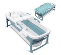 SereneLife Baignoire Pliable Adulte 152 cm, Baignoire Spa Portable avec Couvercle, LED, Douche Rechargeable, Coussin, Rouleaux de Massage et Vidange, jusqu'à 200 kg
