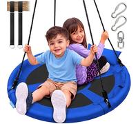 SereneLife Balançoire Volante Ronde 100 cm avec Kit de Suspension et Pivot Central - Jeu Circulaire Suspendu pour Arbre avec Sangles, Cadre Métallique Rembourré, Siège en Tissu Polyester
