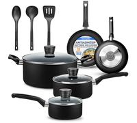 SereneLife Batterie de Cuisine 11 Pièces Antiadhésive - Casseroles, Poêles et Faitout Durables avec Couvercles et Ustensiles, Compatible Gaz, Électrique, Vitrocéramique, Idéale pour Cuisine Familiale