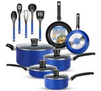 SereneLife Batterie de Cuisine 15 Pièces Bleue - Casseroles et Poêles Antiadhésives avec Couvercles, Résistantes à la Chaleur, Lave-Vaisselle Inclus