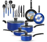 SereneLife Batterie de Cuisine 20 Pcs - Set de Casseroles, Poêles et Faitout Antiadhésif, Inclut Couvercles, Ustensiles et Couteaux, Compatible Gaz, Électrique et Lave-Vaisselle, Résistante Chaleur