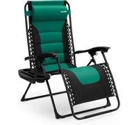 SereneLife Chaise Longue de Jardin Pliable avec Positions réglables en continu, Appui-tête, Porte-Boissons et téléphone Portable, Vert, Cadre en Acier Inoxydable, Chaise Longue de Relaxation pour