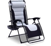 SereneLife Chaise Pliante - Chaise Longue Réglable pour Extérieur - avec Plateau Porte-Gobelet Détachable - Relax Pliable avec Coussins Amovibles - Gris et Noir