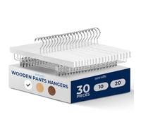 Serenelife Cintres Bois à Pinces - Cintres Gain de Place pour Pantalons, Jupes, Jeans, Uniformes - Crochets Pivotants 360°, Pinces Réglables, Finition Bois Blanc, Lot de 30
