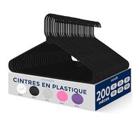 SereneLife Cintres - Cintres en Plastique - Antidérapants - Porte-Vêtement Fins et Gain de Place - pour Chemises, Pulls, Sweats, Vêtements Enfants et Robes - Ultra-Fins - Légers - Lot de 200 - Noir