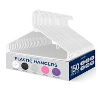SereneLife Cintres en Plastique Standard Blanc, Pack Méga de 150 Cintres pour Vêtements, Hanger Tubulaire Durable avec Crochets Intégrés pour Bretelles