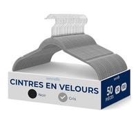 SereneLife Cintres Velours Gris - Cintres Antidérapants premium, Ultra-fins Cintres gain de place, crochet pivotant 360°, Robustes 3,6 kg pour chemises, vestes, blouses et robes à bretelles, Lot de 50