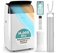 SereneLife Climatiseur Mobile 14000 BTU 2,9 kW avec Évacuation - WiFi 4 en 1 pour pièces jusqu’à 45 m², Refroidit Chauffe Ventile Déshumidifie