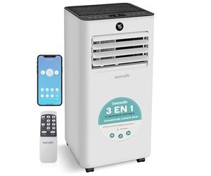 SereneLife Climatiseur Mobile 7000 BTU 2,05 kW - Climatiseur Portable avec Évacuation, Ventilateur et Déshumidificateur, Climatisation Compacte avec Télécommande et Kit Fenêtre Blanc