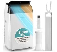 SereneLife Climatiseur Mobile Silencieux,Climatiseur Portable 4-en-1 avec Fonction Déshumidificateur Intégrée,Mode Ventilateur,Télécommande,Kit d'Évacuation Complet pour Fenêtre, Blanc