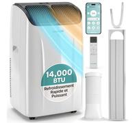 SereneLife Climatiseur Portable 14 000 BTU 4 en 1 - Clim Mobile Silencieuse avec Évacuation, Contrôle APP, Refroidissement, Chauffage, Déshumidificateur, Ventilation et Kit Fenêtre, jusqu’à 32 m²