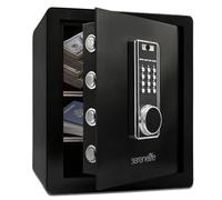 SereneLife Coffre-Fort Électronique Maison et Bureau - Coffre à Argent en Acier pour Documents, Bijoux, Clés et Objets de Valeur, Clavier Numérique, Alarme, LED, 2 Clés