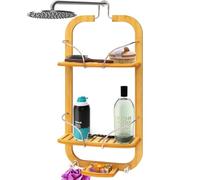 SereneLife Étagère de Douche Suspendue en Bambou à 3 Niveaux - Organiseur de Salle de Bain Antidérapant pour Shampoing, Savon et Accessoires - Gain de Place et Facile à Nettoyer