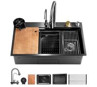 SereneLife Évier Cuisine Multifonction 1 Bac 76x46cm - Lavabo Cuisine Inox avec Lave-Tasses Intégré, Planche à Découper, Panier Filtre, Cuve Profonde Anti-Rayures, Vidange Rapide, Design Moderne