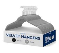 SereneLife Lot de 100 cintres en Velours antidérapants Gris, Crochets pivotants à 360°, Design Fin Peu encombrant avec encoches pour Robes, Hauts, Vestes et Chemisiers, supporte Jusqu’à 3,6 kg