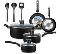SereneLife Lot de 11 casseroles et poêles antiadhésives, avec accessoires de cuisine, pour cuisinières à gaz, électriques et céramiques, sans PFOA/PFOS, noir