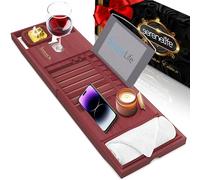 SereneLife Plateau Baignoire - Bambou - Pont Baignoir- Plateau Salle de Bain Extensible - Réglable avec Support pour Appareil/Livre - Planche de Bain - avec Coffret Cadeau de Luxe