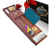 SereneLife Plateau de baignoire en bambou - Plateau réglable, support de livre et de tablette, plateaux d'accessoires amovibles, design ergonomique, fente pour verre à vin, cadeau spa relaxant pour la