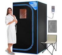 SereneLife Sauna Infrarouge Portable - Tente Chauffante Pliable avec Chaise Pliante et Coussin Chauffant pour Les Pieds - Spa Maison - Détox - Perte de Poids