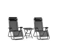 Serenelife Set de 2 Chaises Longues - Chaises Pliantes pour Extérieur avec Table Latérale, Porte-Gobelets, Oreillers Amovibles - Patio, Jardin, Plage - Noir