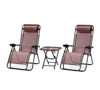 SereneLife Set de 2 Chaises Pliantes - Chaise Longue Réglable pour Extérieur avec Table Latérale, Porte-Gobelets, Oreillers Amovibles - Patio, Jardin, Plage - Brun
