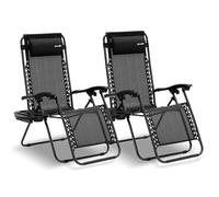 SereneLife Set de 2 Chaises Pliantes - Chaise Longue Réglable pour Extérieur avec Table Latérale, Porte-Gobelets, Oreillers Amovibles - Patio, Jardin, Plage - Noir