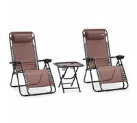 SereneLife Set de 2 Chaises Pliantes - Chaise Longue Réglable pour Extérieur avec Table Latérale, Porte-Gobelets, Oreillers Amovibles - Patio, Jardin, Plage - Marron