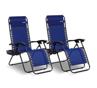 SereneLife Set de 2 Chaises Pliantes - Chaise Longue Réglable pour Extérieur avec Table Latérale, Porte-Gobelets, Oreillers Amovibles - Patio, Jardin, Plage - Bleu